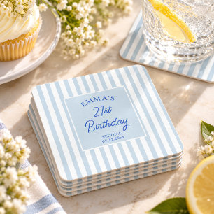 Dessous-de-verre Carré En Papier Rayure bleu clair 21e anniversaire Chic côtier