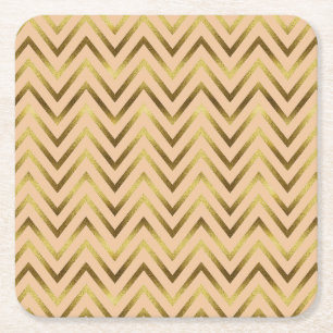 Dessous-de-verre Carré En Papier Rayure chevron pêche et or
