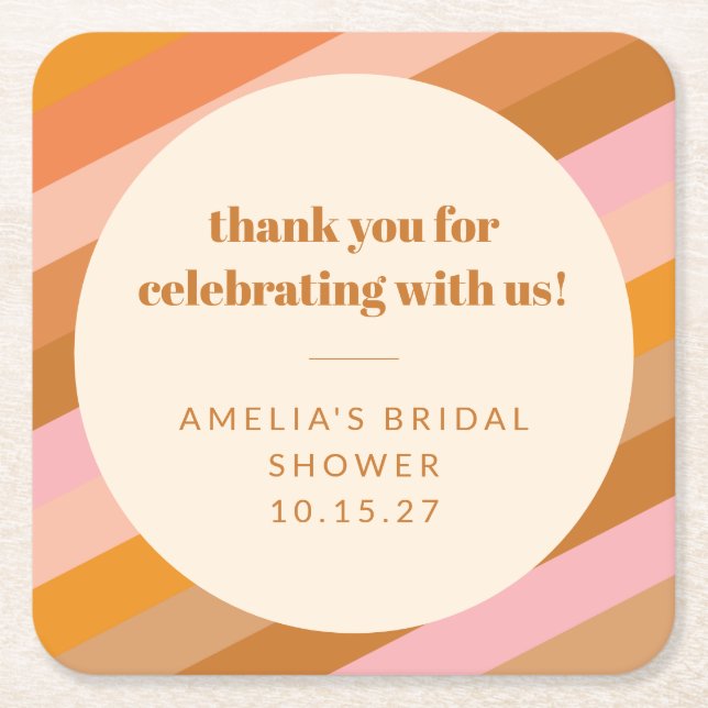 Dessous-de-verre Carré En Papier Rayures de soleil couché rose rétro personnalisé p (Devant)