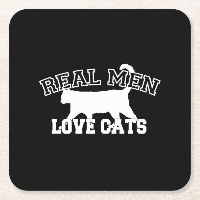 Dessous-de-verre Carré En Papier Real Men Love Cats Celui-ci est blanc (Devant)