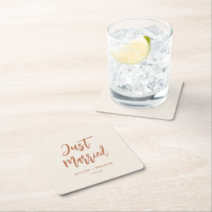 Dessous-de-verre Carré En Papier Réception de mariage du désert de Boho juste marié