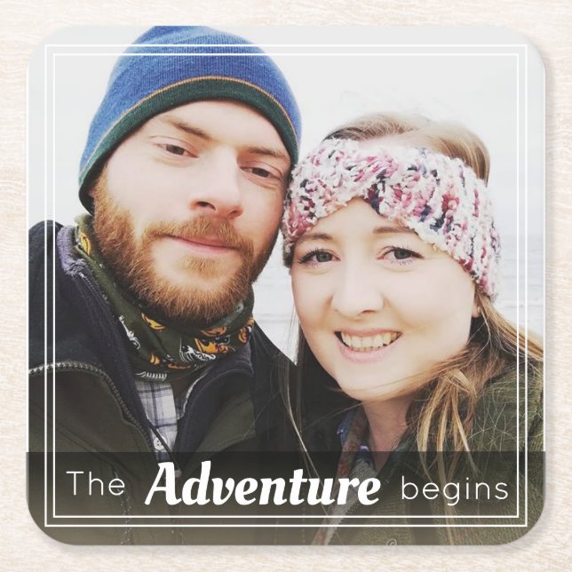 Dessous-de-verre Carré En Papier Réception De Mariage Photo Personnalisée Élégante (Devant)