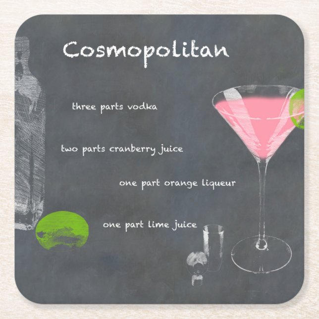 Dessous-de-verre Carré En Papier Recette Cocktail Cosmopolite (Devant)