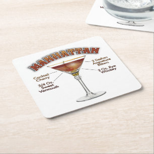 Dessous-de-verre Carré En Papier Recette de cocktail Manhattan Art