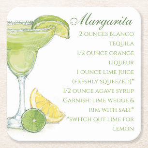 Dessous-de-verre Carré En Papier Recette de cocktail Margarita à l'aquarelle