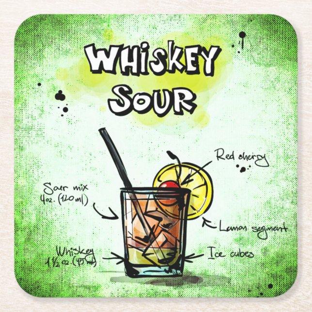 Dessous-de-verre Carré En Papier Recette Whiskey Sour Drink (Devant)