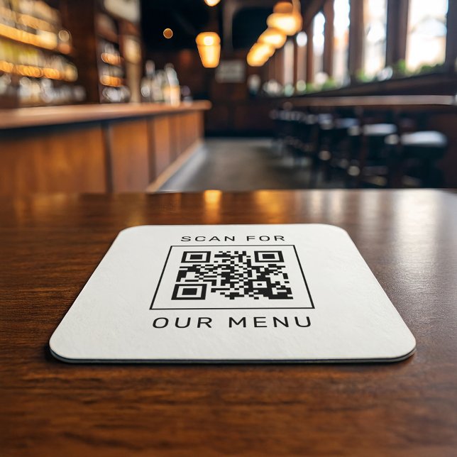Dessous-de-verre Carré En Papier Rechercher notre menu Code QR personnalisé et logo (Créateur téléchargé)
