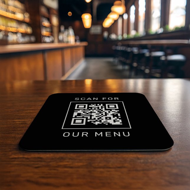Dessous-de-verre Carré En Papier Rechercher notre menu Code QR personnalisé et logo (Créateur téléchargé)