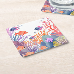 Dessous-de-verre Carré En Papier Récif de corail sous-marin aquarelle
