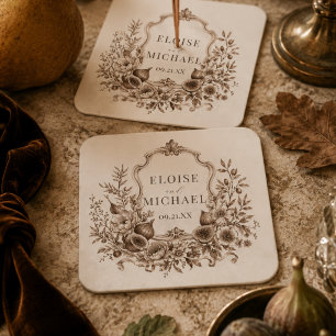 Dessous-de-verre Carré En Papier Récolte de famille Monogramme Blason Mariage d'aut