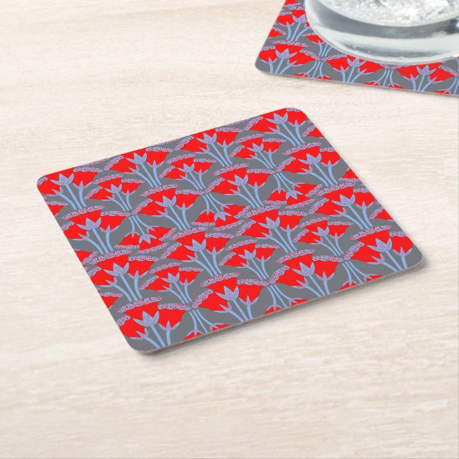 Dessous-de-verre Carré En Papier Red Bellflower Square Paper Coaster  (Incliné)