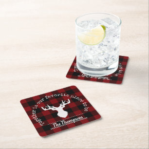 Dessous-de-verre Carré En Papier Red Black Buffalo Plaid Family Party