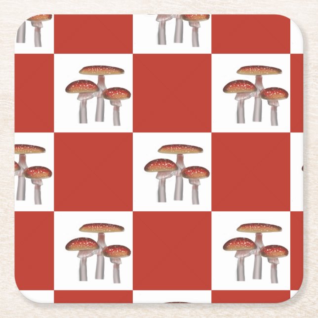 Dessous-de-verre Carré En Papier Red check with mushroom (Devant)