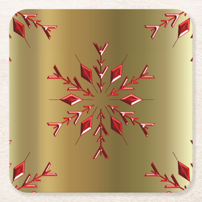 Dessous-de-verre Carré En Papier Red Christmas Stars on Gold (Devant)