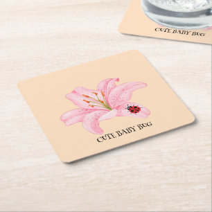 Dessous-de-verre Carré En Papier Red Ladybug rose Lily Flower nom personnalisé fill