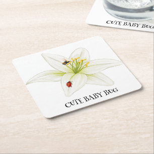 Dessous-de-verre Carré En Papier Red Ladybug rose Lily Flower nom personnalisé fill