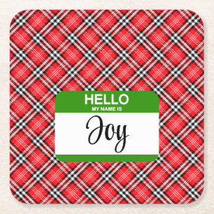Dessous-de-verre Carré En Papier Red Plaid Green Bonjour Mon Nom Est Tag Joy Holida