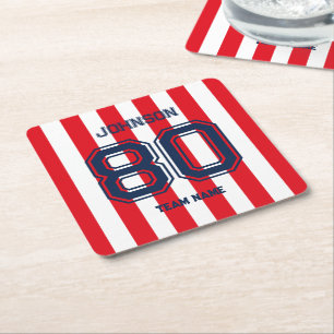 Dessous-de-verre Carré En Papier Red Sports Team Custom Name Numéro d'équipe Gameda