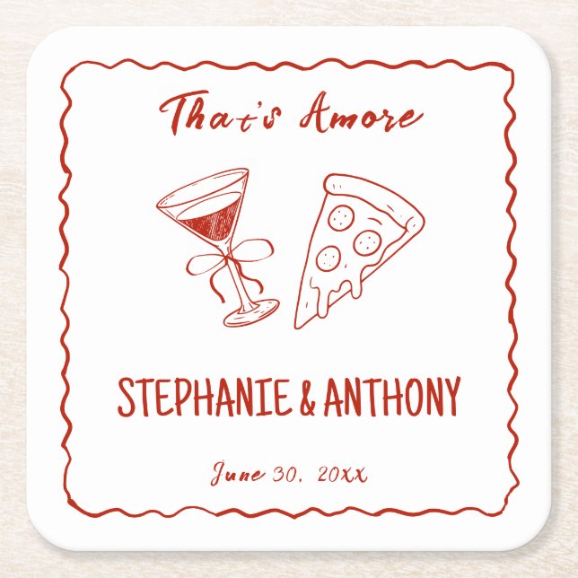 Dessous-de-verre Carré En Papier Red Whimsical Frame That's Amore Italien Mariage (Devant)