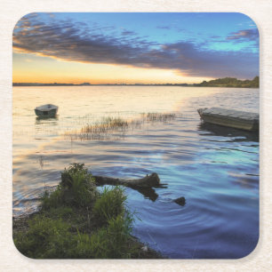 Dessous-de-verre Carré En Papier Réflexion de bateaux à voile du coucher du solei
