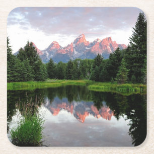 Dessous-de-verre Carré En Papier Réflexions grandes de Teton au-dessus de l'étang