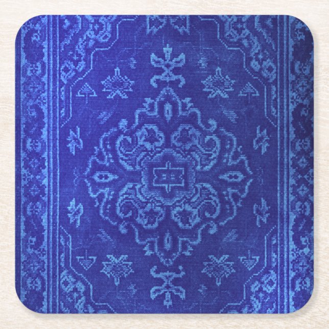 Dessous-de-verre Carré En Papier Regard de tapis de Perse dans le bleu (Devant)
