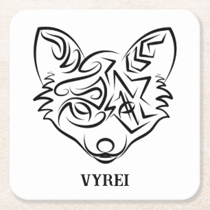 Dessous-de-verre Carré En Papier Renard tribal noir et blanc