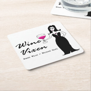 Dessous-de-verre Carré En Papier Renarde "bon vin de vin = fille mauvaise "