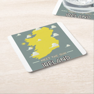 Dessous-de-verre Carré En Papier Rencontrez l'affiche de voyage vintage Sun Ireland
