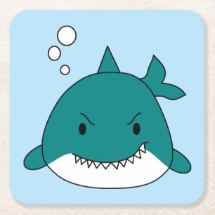 Dessous-de-verre Carré En Papier Requin bleu et blanc de dessin animé