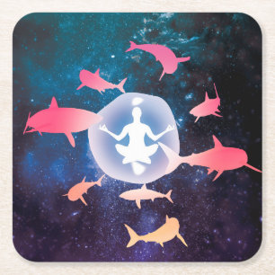Dessous-de-verre Carré En Papier Requins spatiaux et art de la méditation