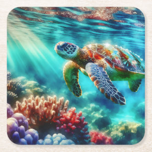 Dessous-de-verre Carré En Papier Rester en contact La natation des tortues de mer