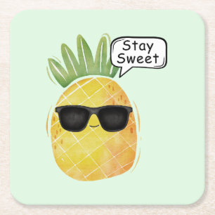 Dessous-de-verre Carré En Papier Restez doux Ananas Cartoon Amusant