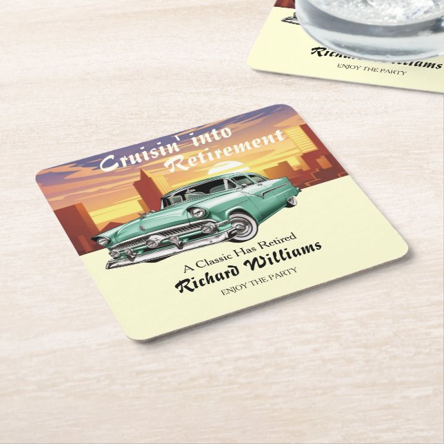 Dessous-de-verre Carré En Papier Retraite Cruising Classic Retro Car City Party (Incliné)