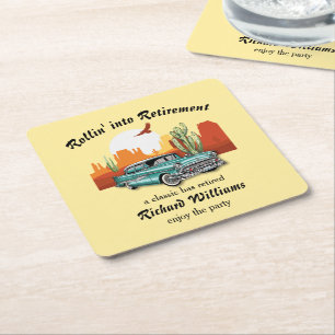 Dessous-de-verre Carré En Papier Retraite Hommes Retro Classic Blue Car Desert