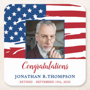 Dessous-de-verre Carré En Papier Retraite militaire drapeau américain photo patriot