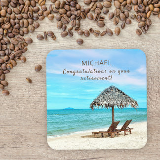 Dessous-de-verre Carré En Papier Retraite Texte personnalisé Plage tropicale Thème
