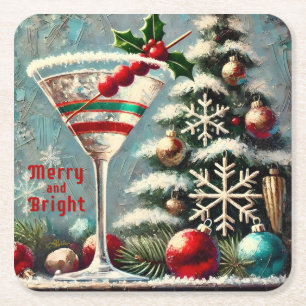 Dessous-de-verre Carré En Papier Retro 50 Cranberry Snowflake Noël Martini