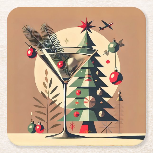 Dessous-de-verre Carré En Papier Retro 50s Jet Set Christmas Tree Martini (Devant)