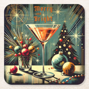 Dessous-de-verre Carré En Papier Retro 50s Joyeux et Lumineux Martini de Noël