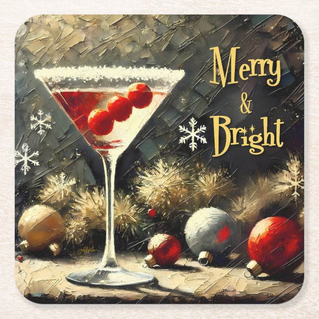 Dessous-de-verre Carré En Papier Retro 50s Triple Cranberry Christmas Martini (Devant)