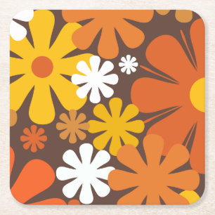 Dessous-de-verre Carré En Papier Retro 60s les années 70 esthétique motif floral