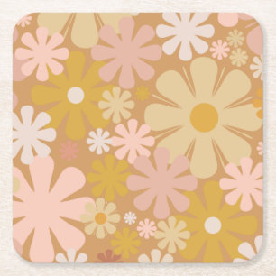 Dessous-de-verre Carré En Papier Retro 60s les années 70 esthétique motif floral
