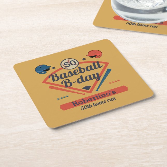 Dessous-de-verre Carré En Papier Retro Baseball B-Day Men's 50th Birthday (Incliné)