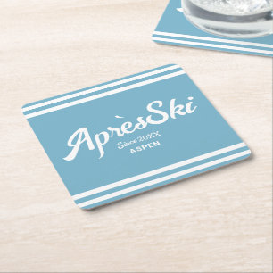 Dessous-de-verre Carré En Papier Retro Blue Apres Ski Custom Ski Resort Party