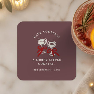 Dessous-de-verre Carré En Papier Retro Bourgogne Joyeux Petit Cocktail de Noël