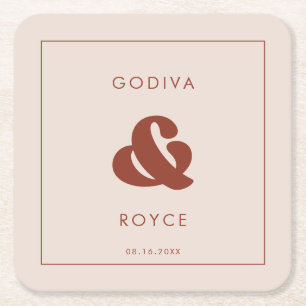 Dessous-de-verre Carré En Papier Retro élégant Mariage rose Peach
