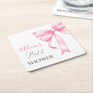 Dessous-de-verre Carré En Papier Rétro Élégante Coquette Rose Nœud Papillon Shower 
