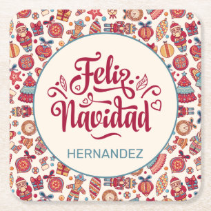 Dessous-de-verre Carré En Papier Retro Feliz Navidad Personnalisé