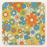 Dessous-de-verre Carré En Papier Retro Garden Super Floral 60s les années 70 Motif<br><div class="desc">Jardin Retro Super Floral Joyeux 60 ans les années 70 Motif moutarde Bleu orange Vert et Beige. Des fleurs d'esthétique optimistes,  colorées,  vives et vintages avec une ambiance des années 1960 et 1970. Par Kierkegaard Design Studio.</div>